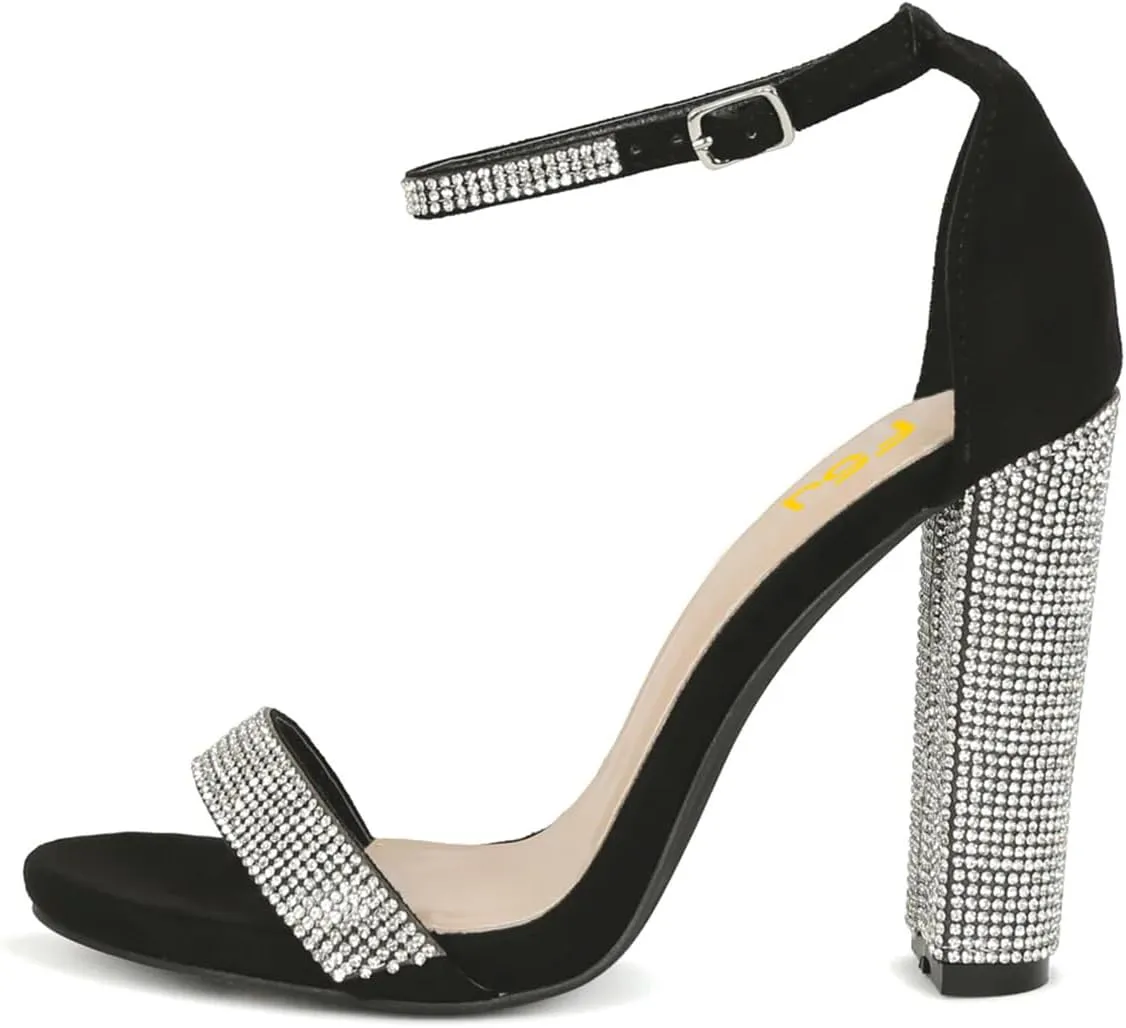 FSJ Women Classic Chunky High Heel Sandals Open Toe Ankle Strap Single Band Dress Shoe Size 4-15 US