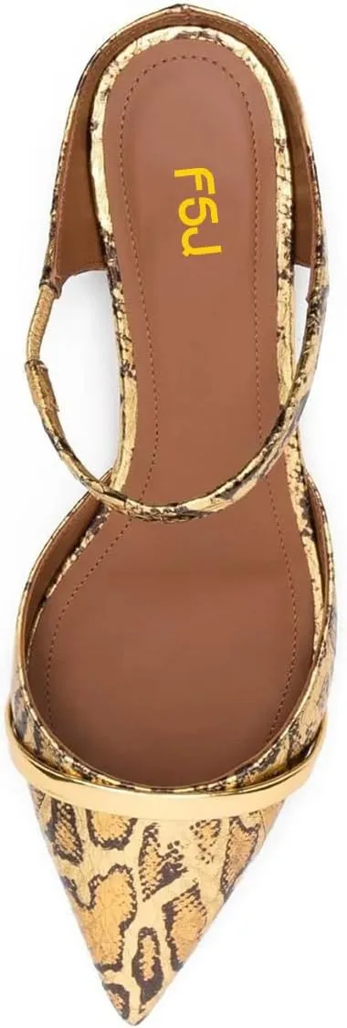 FSJ Women Closed Pointed Toe Flat Sandals with Strap Backless Slip On Cute Slides Ladies Casual Mules Comfortable Low heel Shoes Size 4-16 US