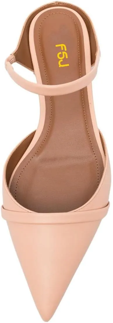 FSJ Women Closed Pointed Toe Flat Sandals with Strap Backless Slip On Cute Slides Ladies Casual Mules Comfortable Low heel Shoes Size 4-16 US