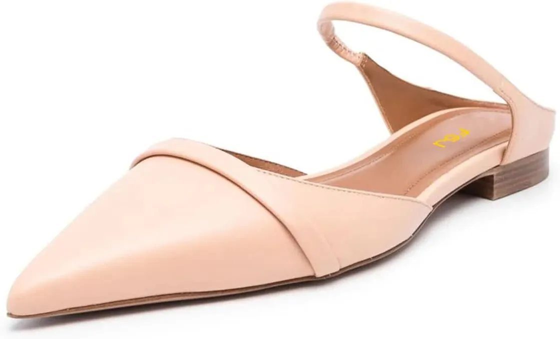 FSJ Women Closed Pointed Toe Flat Sandals with Strap Backless Slip On Cute Slides Ladies Casual Mules Comfortable Low heel Shoes Size 4-16 US