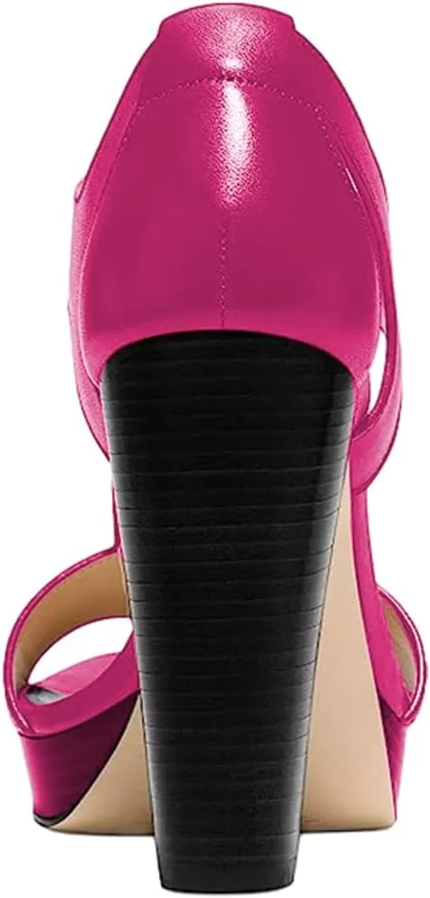 FSJ Women Peep Open Toe T-Strap Front Zipper Chunky Stacked High Heel Sandal Booties Platform Pumps Shoes Size 4-15 US