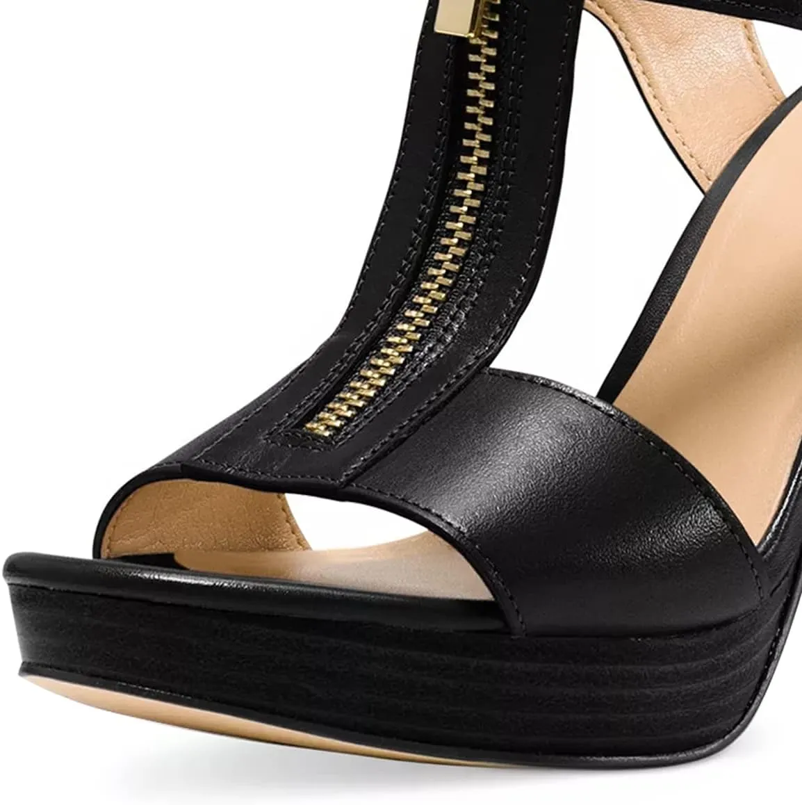 FSJ Women Peep Open Toe T-Strap Front Zipper Chunky Stacked High Heel Sandal Booties Platform Pumps Shoes Size 4-15 US