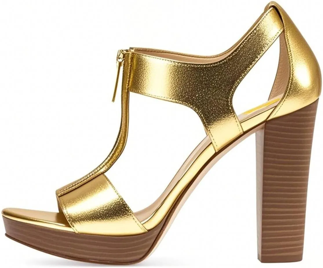 FSJ Women Peep Open Toe T-Strap Front Zipper Chunky Stacked High Heel Sandal Booties Platform Pumps Shoes Size 4-15 US