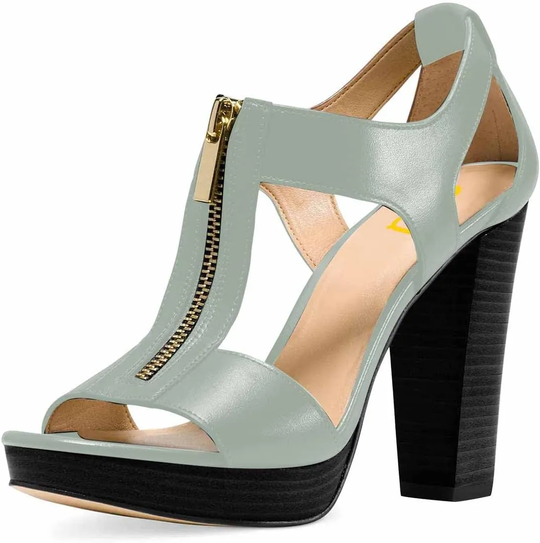 FSJ Women Peep Open Toe T-Strap Front Zipper Chunky Stacked High Heel Sandal Booties Platform Pumps Shoes Size 4-15 US