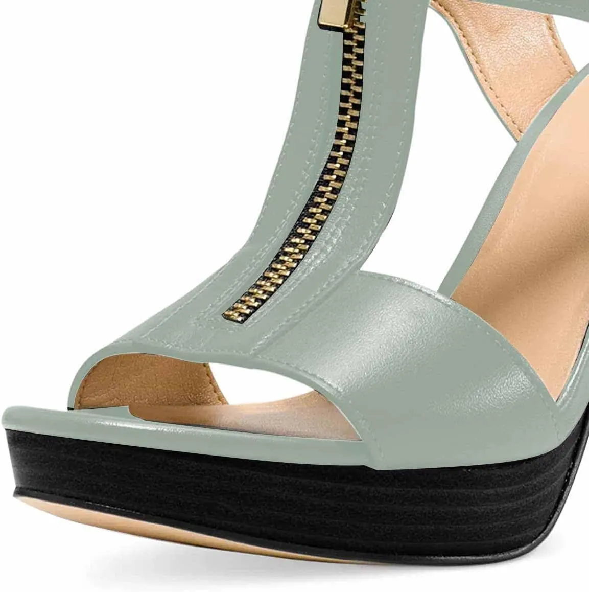 FSJ Women Peep Open Toe T-Strap Front Zipper Chunky Stacked High Heel Sandal Booties Platform Pumps Shoes Size 4-15 US