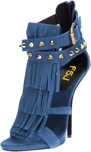FSJ Women Tassels Gladiator Heeled Sandals Open Toe Stiletto High Heel Fringed Rivets Ankle Strap Back Zipper Shoes Size 4-15 US