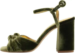 FSJ Women Velvet Heeled Sandals Ankle Strap High Block Open Toe Dress Pumps Chunky Heel Double Knot Bridal Wedding Dress Shoes Size 4-16 US