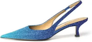 FSJ Women's Mid Kitten Heel Slingback Sandal Pointy Toe Sexy Pumps Comfortable Dress Party Walking Shoes Size 4-15 US