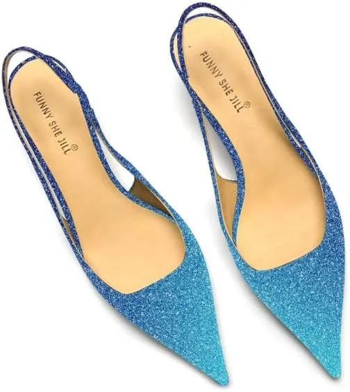 FSJ Women's Mid Kitten Heel Slingback Sandal Pointy Toe Sexy Pumps Comfortable Dress Party Walking Shoes Size 4-15 US