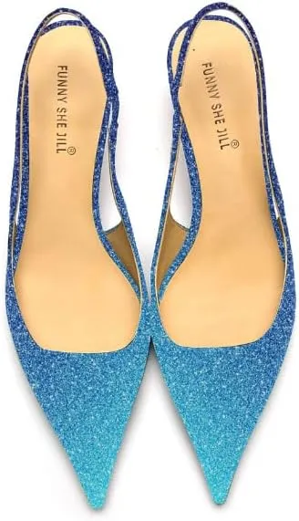 FSJ Women's Mid Kitten Heel Slingback Sandal Pointy Toe Sexy Pumps Comfortable Dress Party Walking Shoes Size 4-15 US