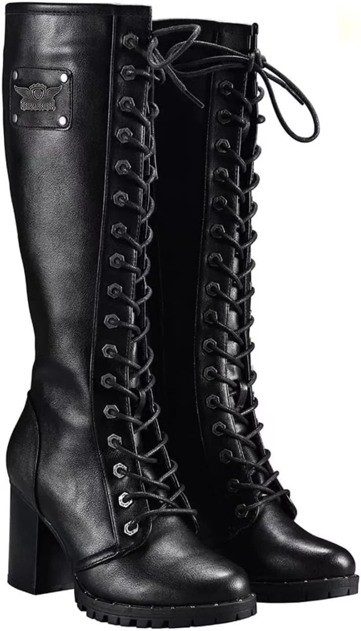 GARGOYLE BELLS Women's Knee High Boots Ladies Lace Up Motorcycle Boots with Zipper Soft Thigh High Riding Boots For Women