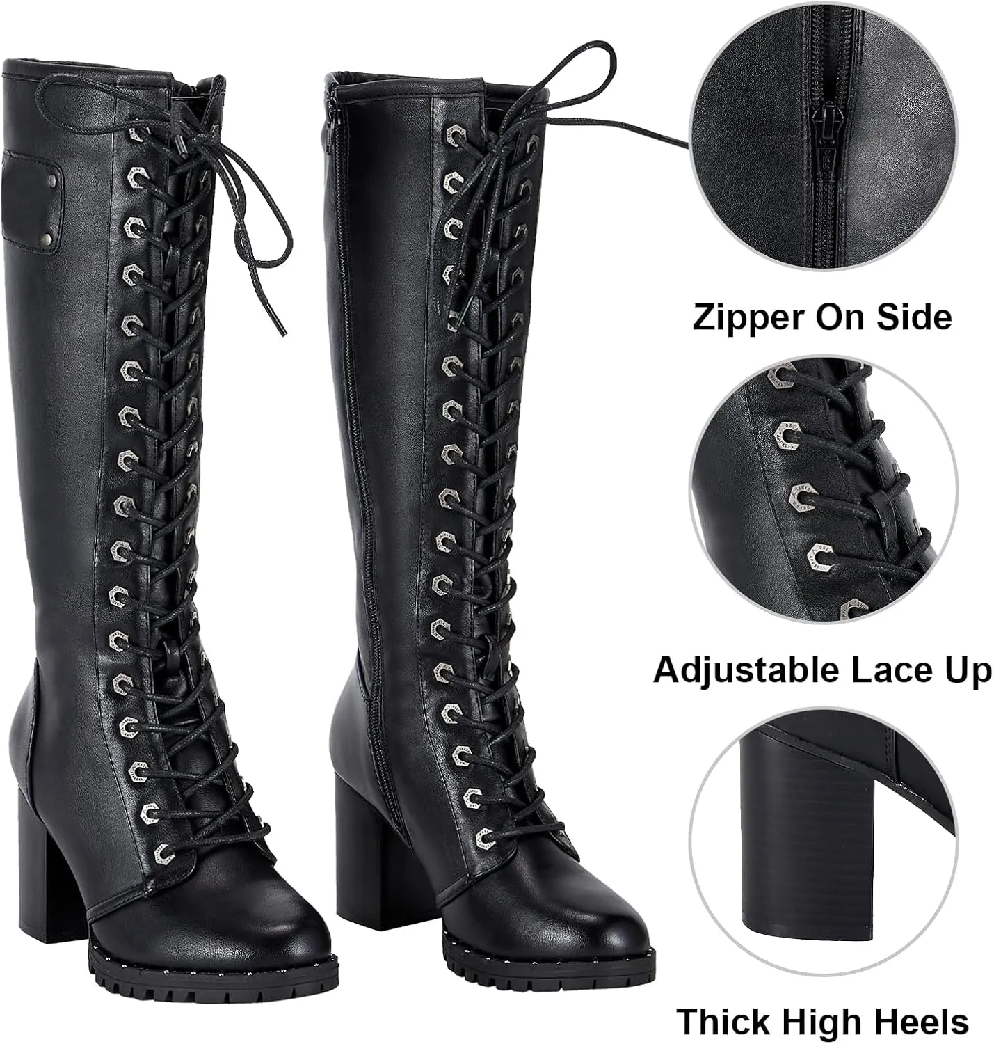 GARGOYLE BELLS Women's Knee High Boots Ladies Lace Up Motorcycle Boots with Zipper Soft Thigh High Riding Boots For Women