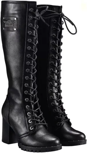 GARGOYLE BELLS Women's Knee High Boots Ladies Lace Up Motorcycle Boots with Zipper Soft Thigh High Riding Boots For Women