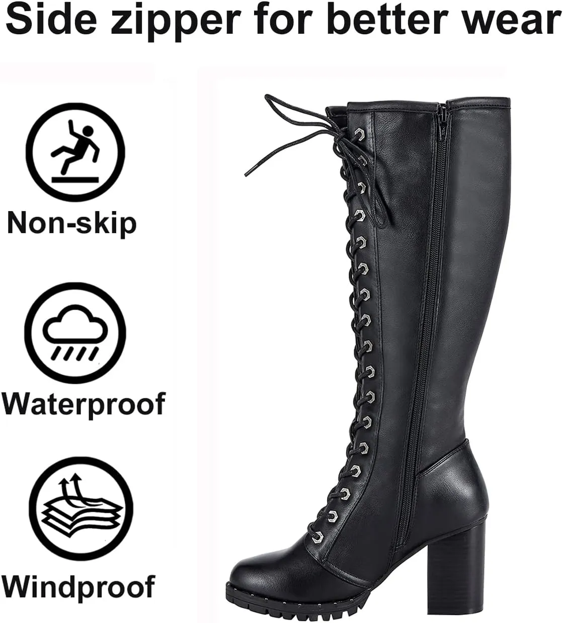 GARGOYLE BELLS Women's Knee High Boots Ladies Lace Up Motorcycle Boots with Zipper Soft Thigh High Riding Boots For Women