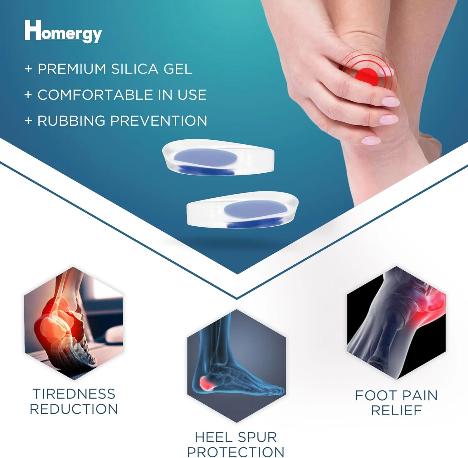 Gel Silicone Heel Cups/Pads, 2 Pack, FSA HSA Eligible, for Achilles Tendonitis, Shoe Wedge Inserts for Plantar Fasciitis, Bone Spur, Foot Pain Relief Support, Comfort Cushion Insoles for Women/Men