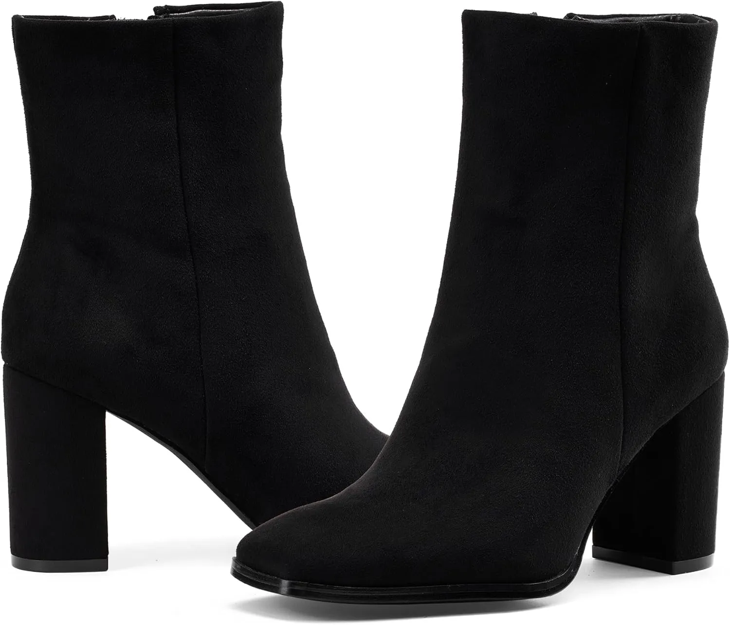 GENSHUO Square Toe Ankle Boots for Women 3.15 Inch High Block Heel Short Boots Fashion Side Zipper Booties Shoes