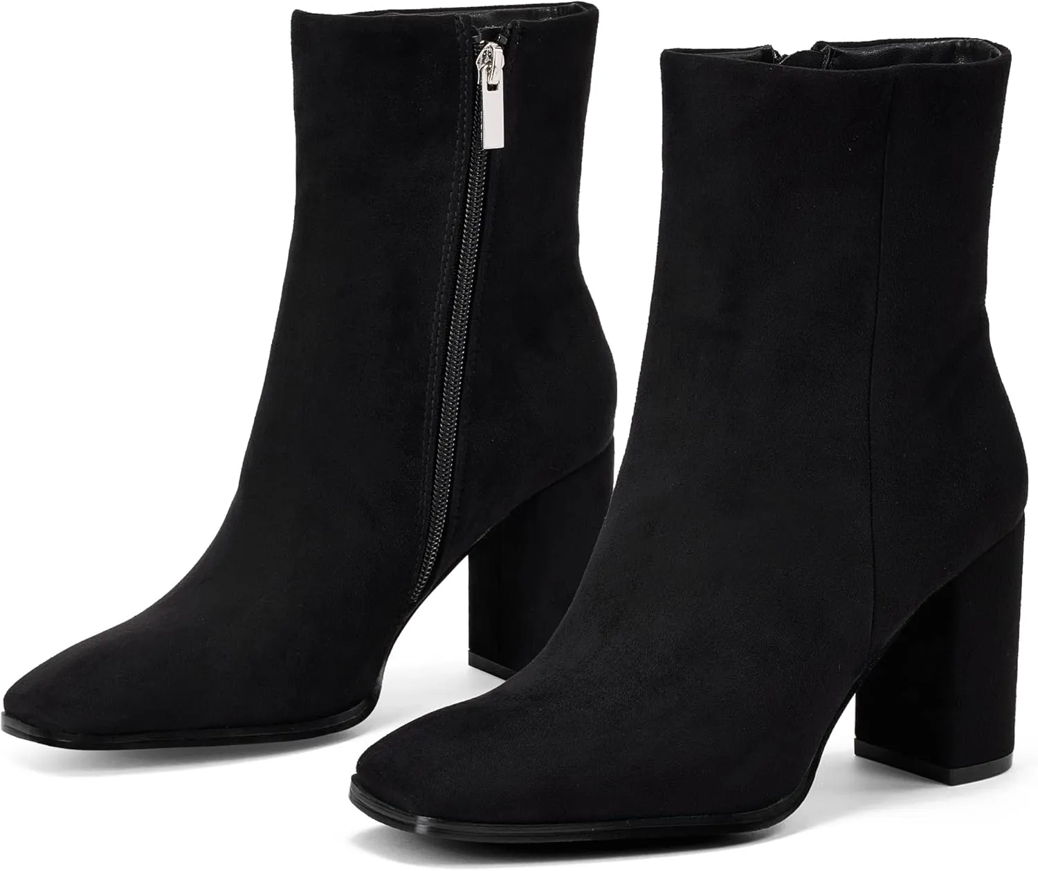 GENSHUO Square Toe Ankle Boots for Women 3.15 Inch High Block Heel Short Boots Fashion Side Zipper Booties Shoes