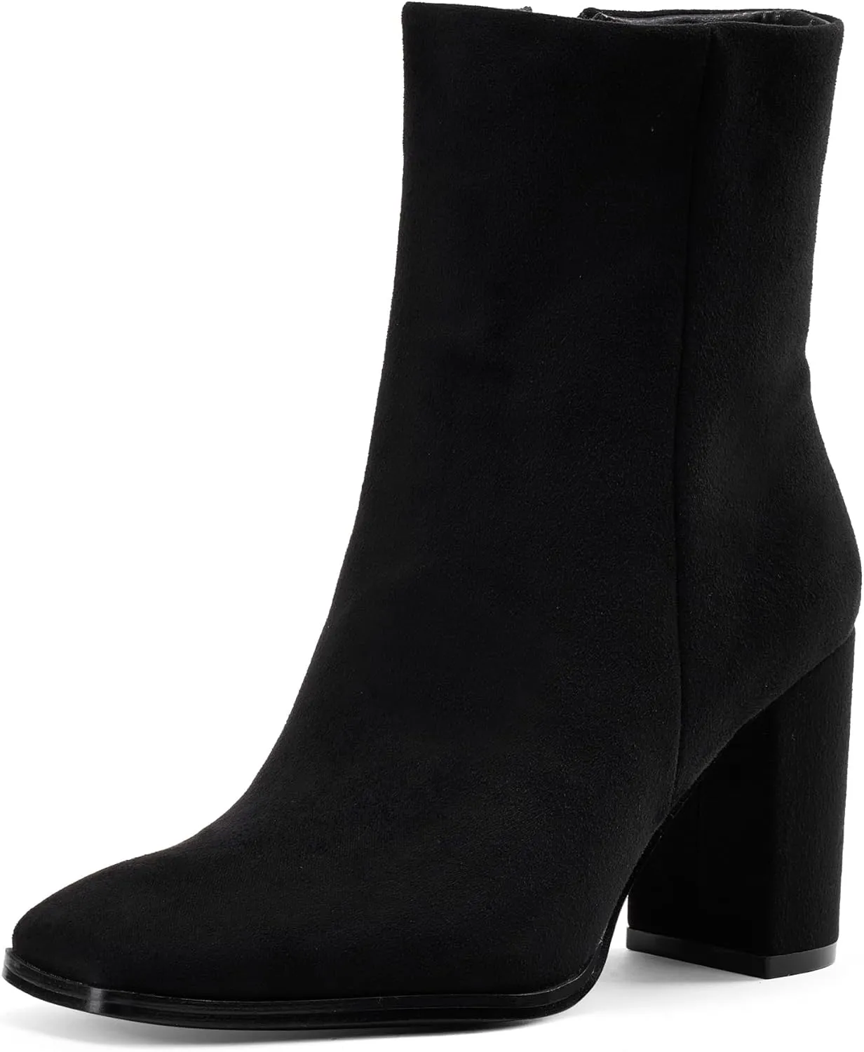 GENSHUO Square Toe Ankle Boots for Women 3.15 Inch High Block Heel Short Boots Fashion Side Zipper Booties Shoes