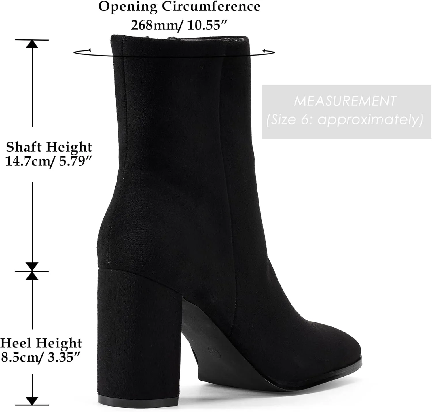 GENSHUO Square Toe Ankle Boots for Women 3.15 Inch High Block Heel Short Boots Fashion Side Zipper Booties Shoes