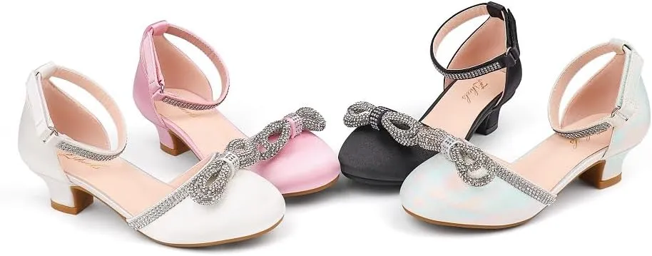 Girl's Rhinestone Bow Heels Princess Shoes Wedding Party Sandals Pumps for Kids