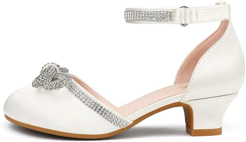 Girl's Rhinestone Bow Heels Princess Shoes Wedding Party Sandals Pumps for Kids