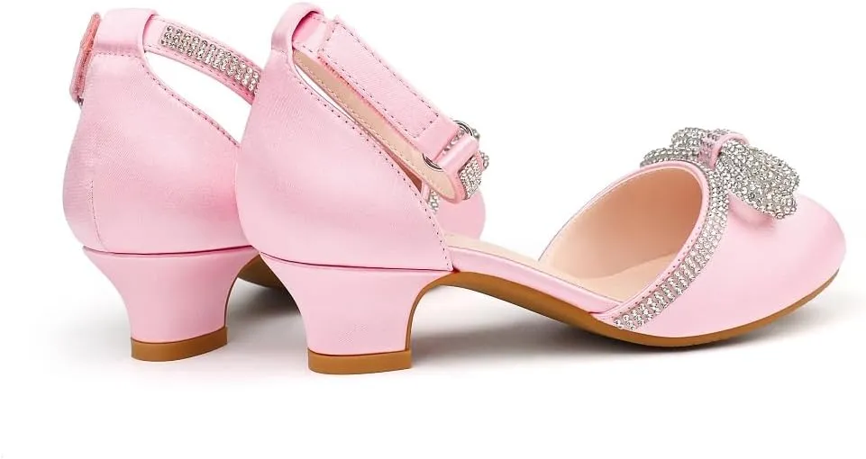 Girl's Rhinestone Bow Heels Princess Shoes Wedding Party Sandals Pumps for Kids
