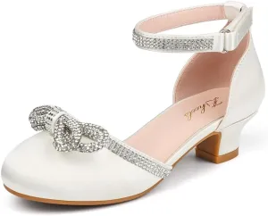 Girl's Rhinestone Bow Heels Princess Shoes Wedding Party Sandals Pumps for Kids