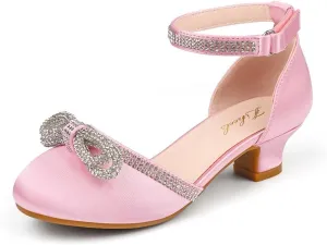 Girl's Rhinestone Bow Heels Princess Shoes Wedding Party Sandals Pumps for Kids