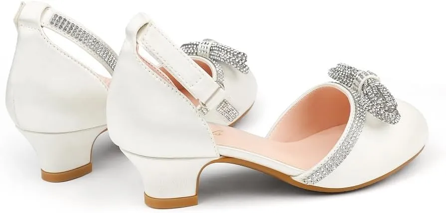 Girl's Rhinestone Bow Heels Princess Shoes Wedding Party Sandals Pumps for Kids