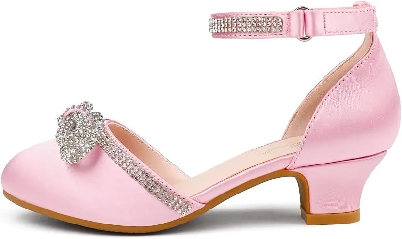Girl's Rhinestone Bow Heels Princess Shoes Wedding Party Sandals Pumps for Kids