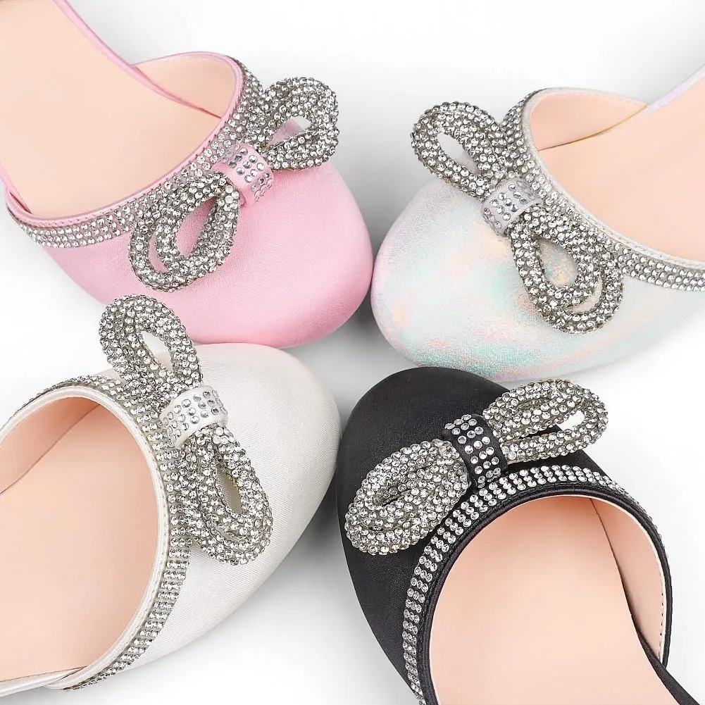 Girl's Rhinestone Bow Heels Princess Shoes Wedding Party Sandals Pumps for Kids