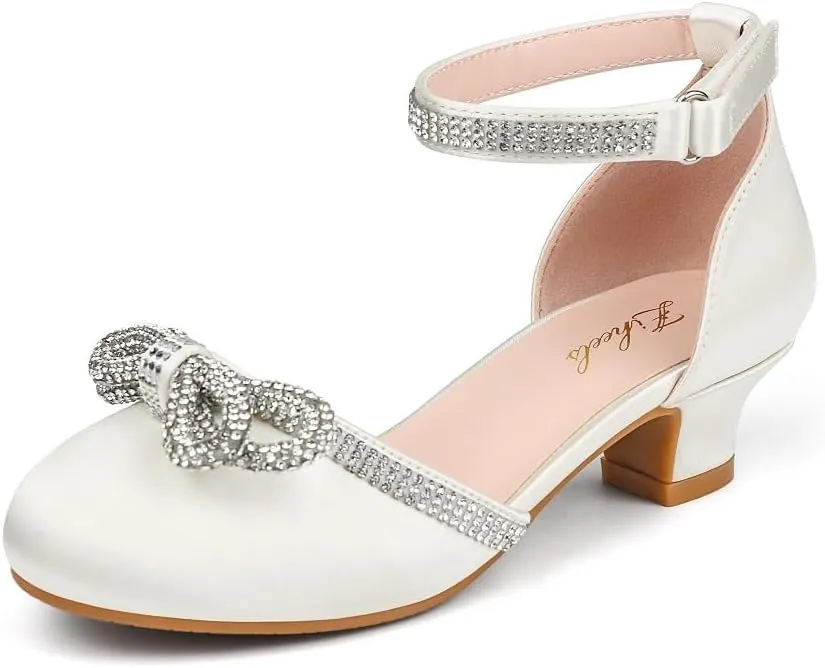 Girl's Rhinestone Bow Heels Princess Shoes Wedding Party Sandals Pumps for Kids