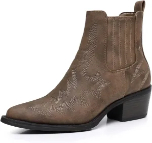 GLOBALWIN Cowboy Boots For Women Pointed Toe Pull On Chelsea Ankle Booties The Western Cowgirl Boots