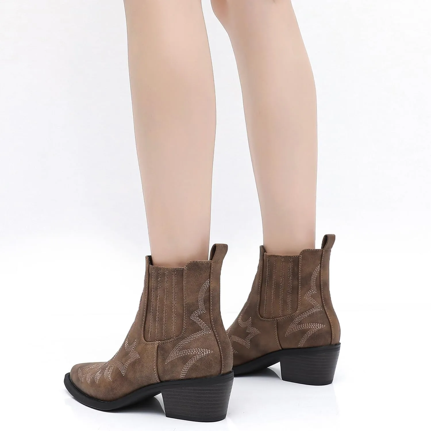 GLOBALWIN Cowboy Boots For Women Pointed Toe Pull On Chelsea Ankle Booties The Western Cowgirl Boots