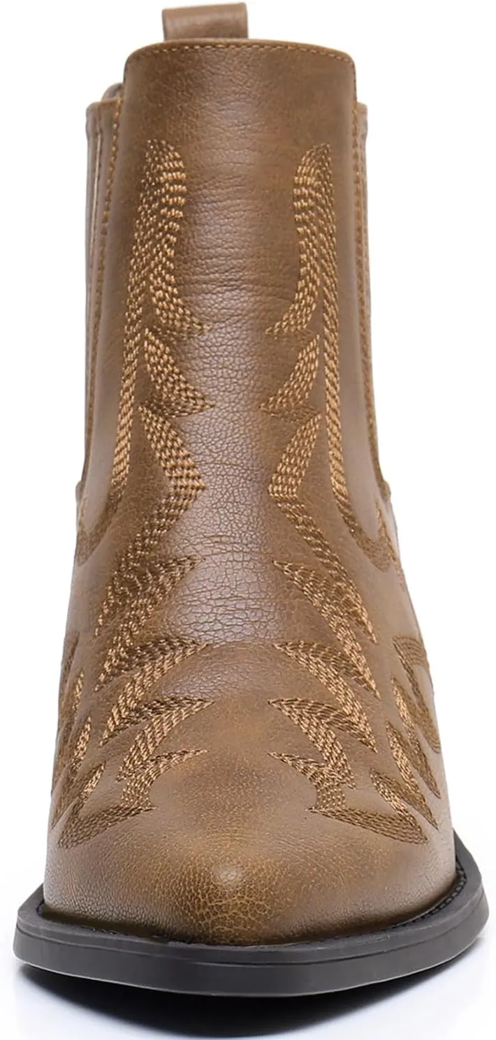 GLOBALWIN Cowboy Boots For Women Pointed Toe Pull On Chelsea Ankle Booties The Western Cowgirl Boots