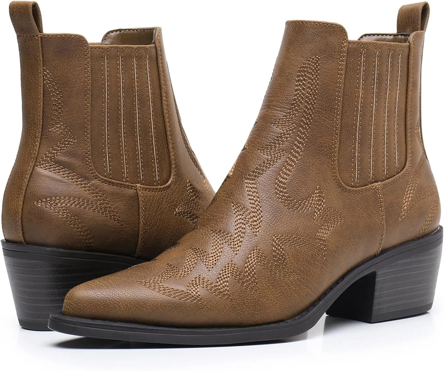 GLOBALWIN Cowboy Boots For Women Pointed Toe Pull On Chelsea Ankle Booties The Western Cowgirl Boots