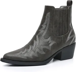 GLOBALWIN Cowboy Boots For Women Pointed Toe Pull On Chelsea Ankle Booties The Western Cowgirl Boots