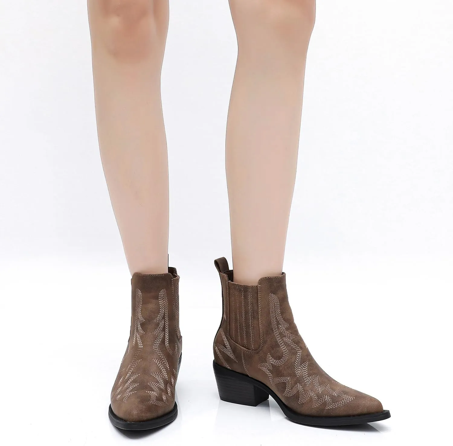 GLOBALWIN Cowboy Boots For Women Pointed Toe Pull On Chelsea Ankle Booties The Western Cowgirl Boots