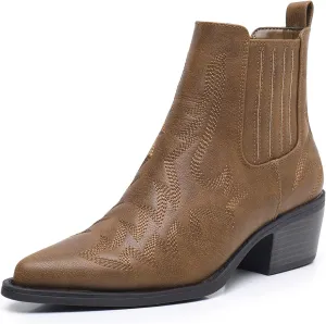 GLOBALWIN Cowboy Boots For Women Pointed Toe Pull On Chelsea Ankle Booties The Western Cowgirl Boots