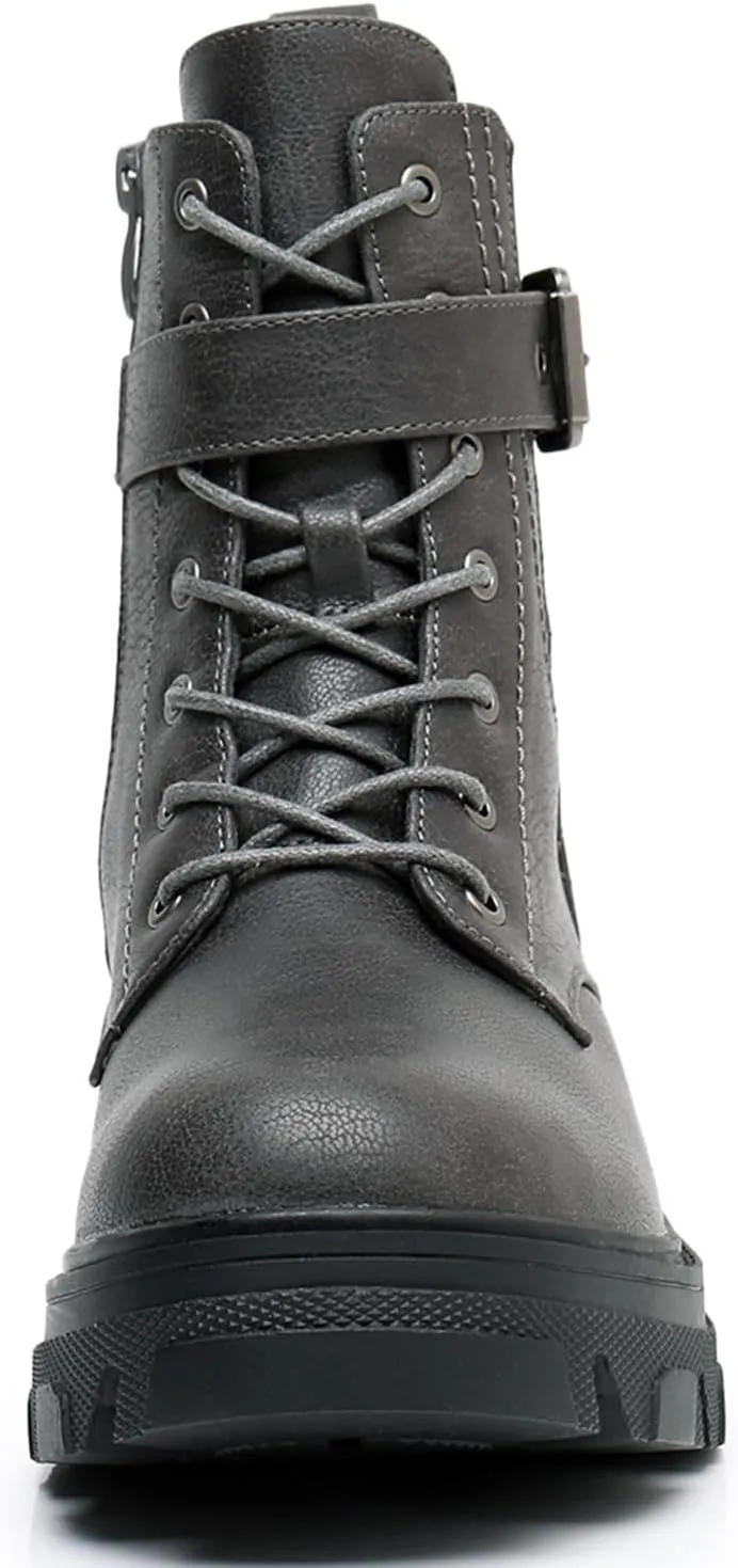 GLOBALWIN Women's Combat Boots Lace Up Ankle Booties Comfortable Lug Sole Boots For Women Chunky Low Heel