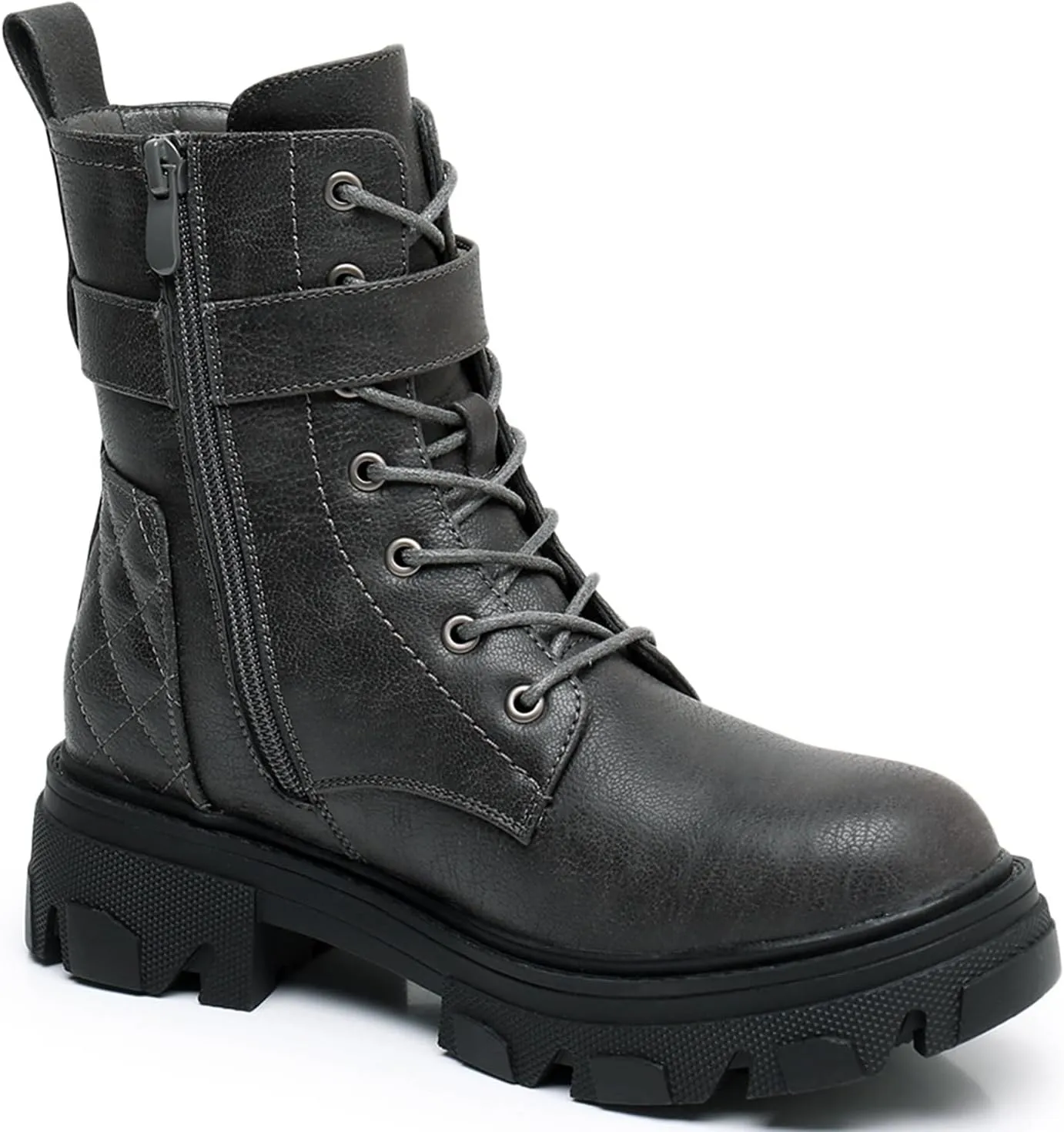 GLOBALWIN Women's Combat Boots Lace Up Ankle Booties Comfortable Lug Sole Boots For Women Chunky Low Heel