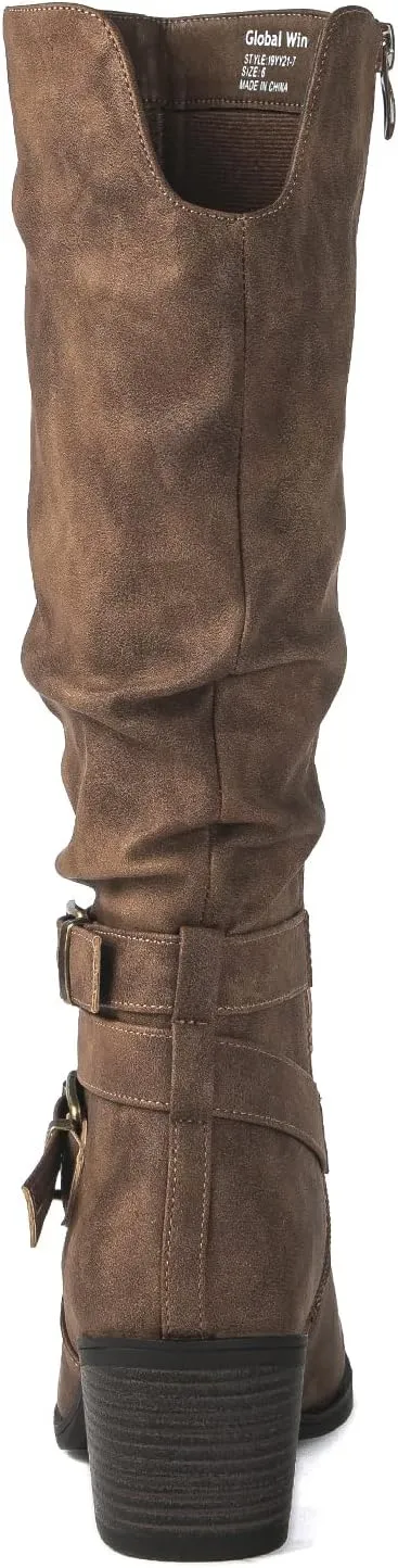 GLOBALWIN Women's Knee High Cowgirl Boots Fashion Dressy Cowboy Boots For Women