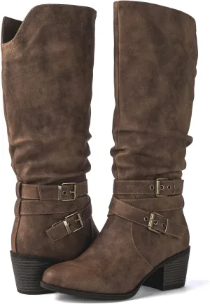 GLOBALWIN Women's Knee High Cowgirl Boots Fashion Dressy Cowboy Boots For Women