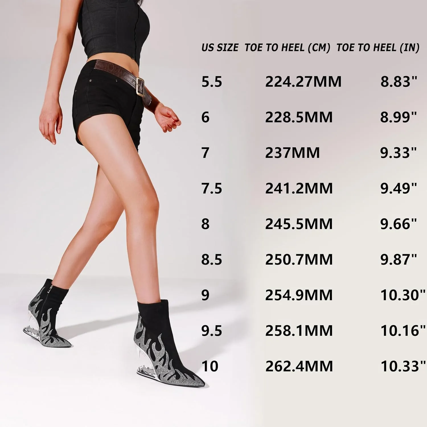 Goiphrri Ankle Boots for Women Flame Rhinestone Booties Shark Teeth Fall Boots Sparkling Black Heeled Booties for Women Fashion Party Halloween