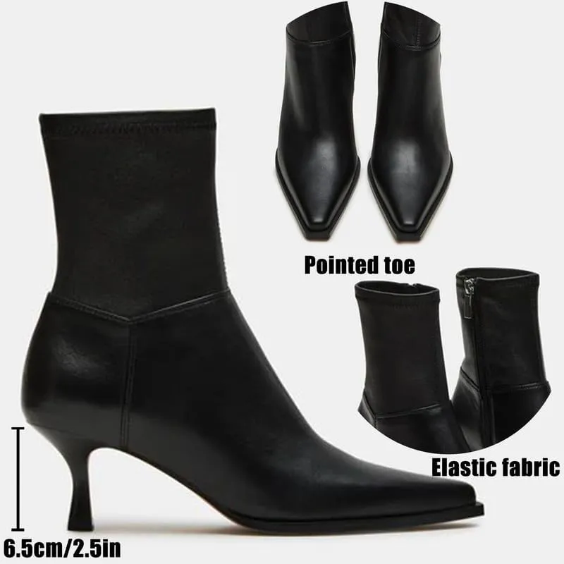 Goiphrri Women's Ankle Boots - Stiletto High Heel, Pointed Toe, Short, Side Zipper, Dress Boots - Elastic, Fashion, Trendy