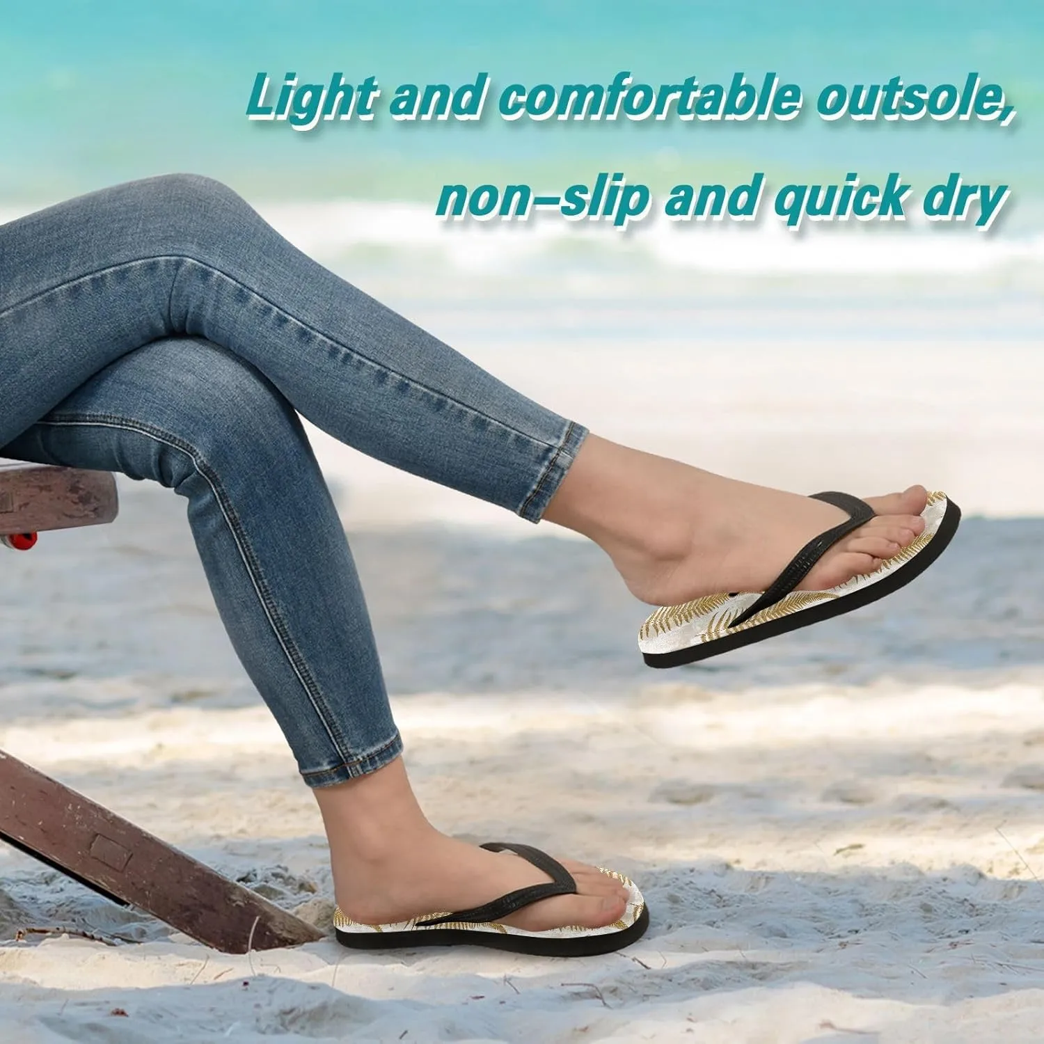 Golden Fern Leaf Flip Flops Beach Shower Thong Sandals Rubber Non Slip Summer Slippers Shoes for Walking Women Men