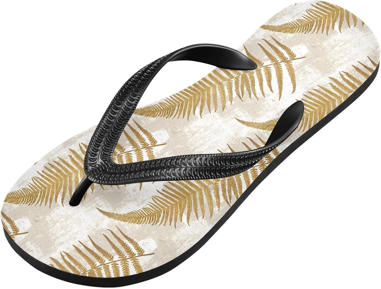Golden Fern Leaf Flip Flops Beach Shower Thong Sandals Rubber Non Slip Summer Slippers Shoes for Walking Women Men