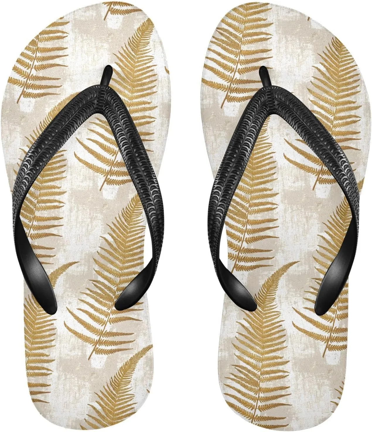 Golden Fern Leaf Flip Flops Beach Shower Thong Sandals Rubber Non Slip Summer Slippers Shoes for Walking Women Men