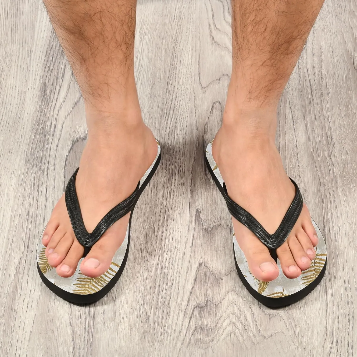 Golden Fern Leaf Flip Flops Beach Shower Thong Sandals Rubber Non Slip Summer Slippers Shoes for Walking Women Men