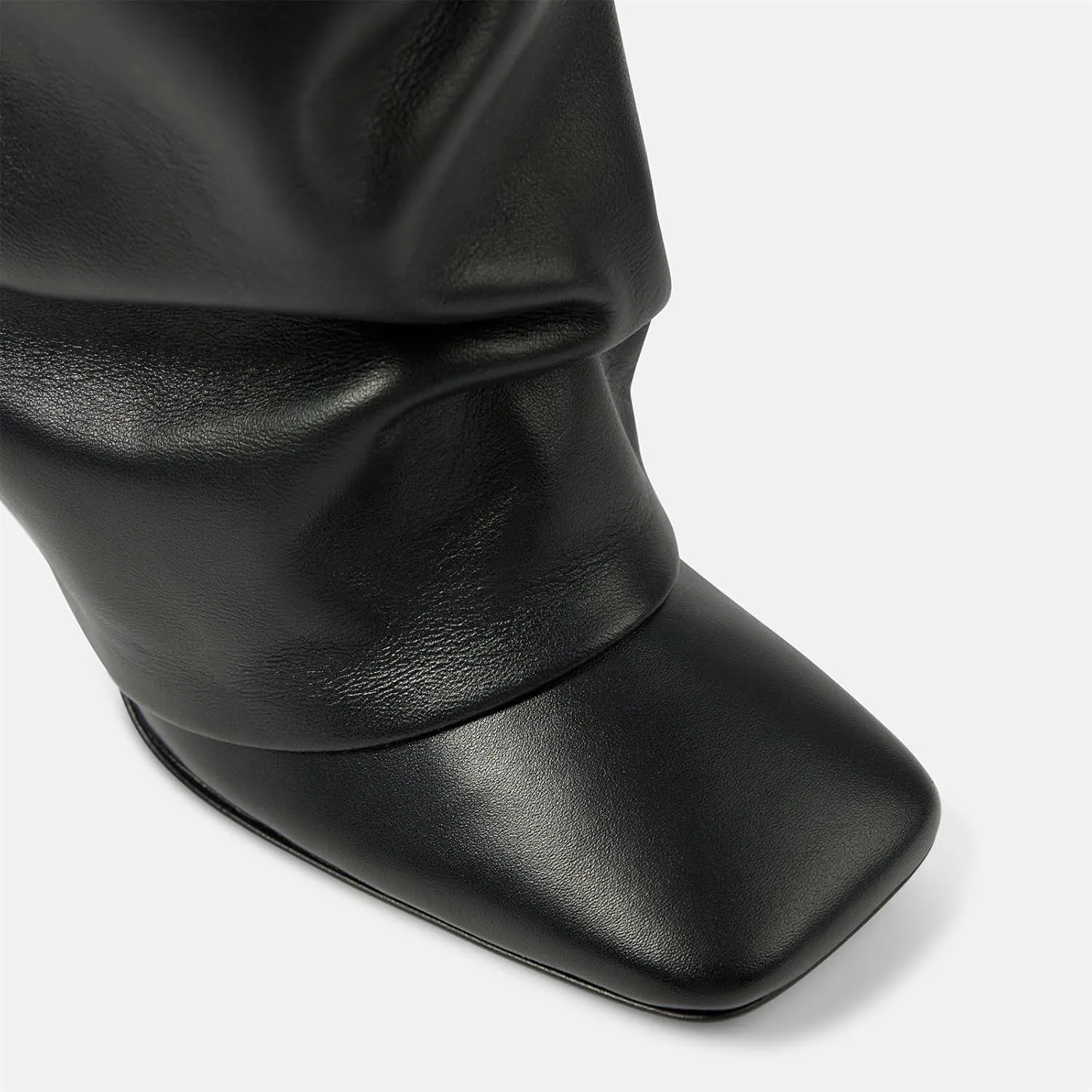 Goolita Fold Over Boots For Women, Square Toe Stiletto Heel Slouchy Knee High Boots Leather Comfortable Slip On Tall Boots